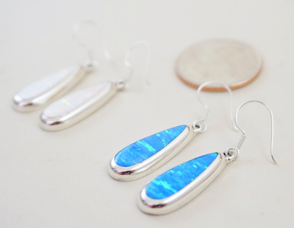 925 Sterling Silver Gold-tone Polished Blue Created Opal Teardrop Dangle Post Earrings 925 Sterling Silver Gold-tone Polished Blue Created Opal Teardrop Dangle Post Earrings