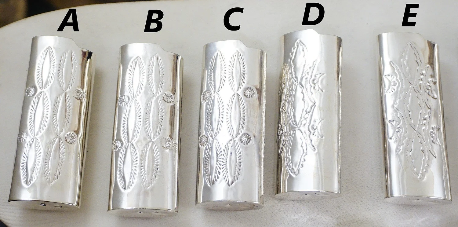 Item #985P- Navajo Double Turquoise Decorative Stamped Foliage Sterling  Silver Lighter Cases by James Martin —Lighter Cases ~ Native American 