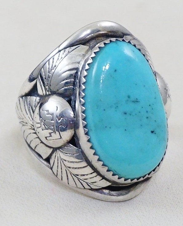 Zuni Handmade Sterling Silver Multi Color Ring Size 8 