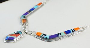 Item #889H- Handmade Navajo High End Multi Stone Textured Multiple Sterling Silver Beaded Necklace by E&M Teller —Native American Jewelry - Multi