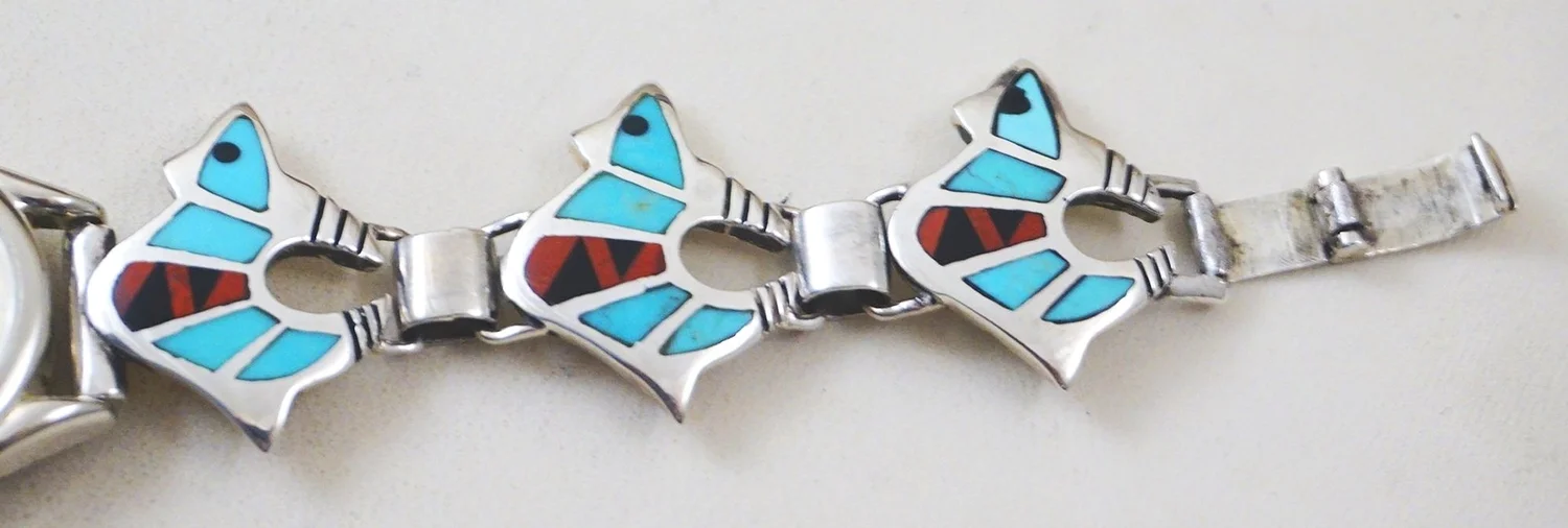 ? Vintage Zuni Inlay Butterfly Watch Tips / Bracelet Charms Zuni - Native American Jewelry, bolos, belt buckles, etc  main image 4