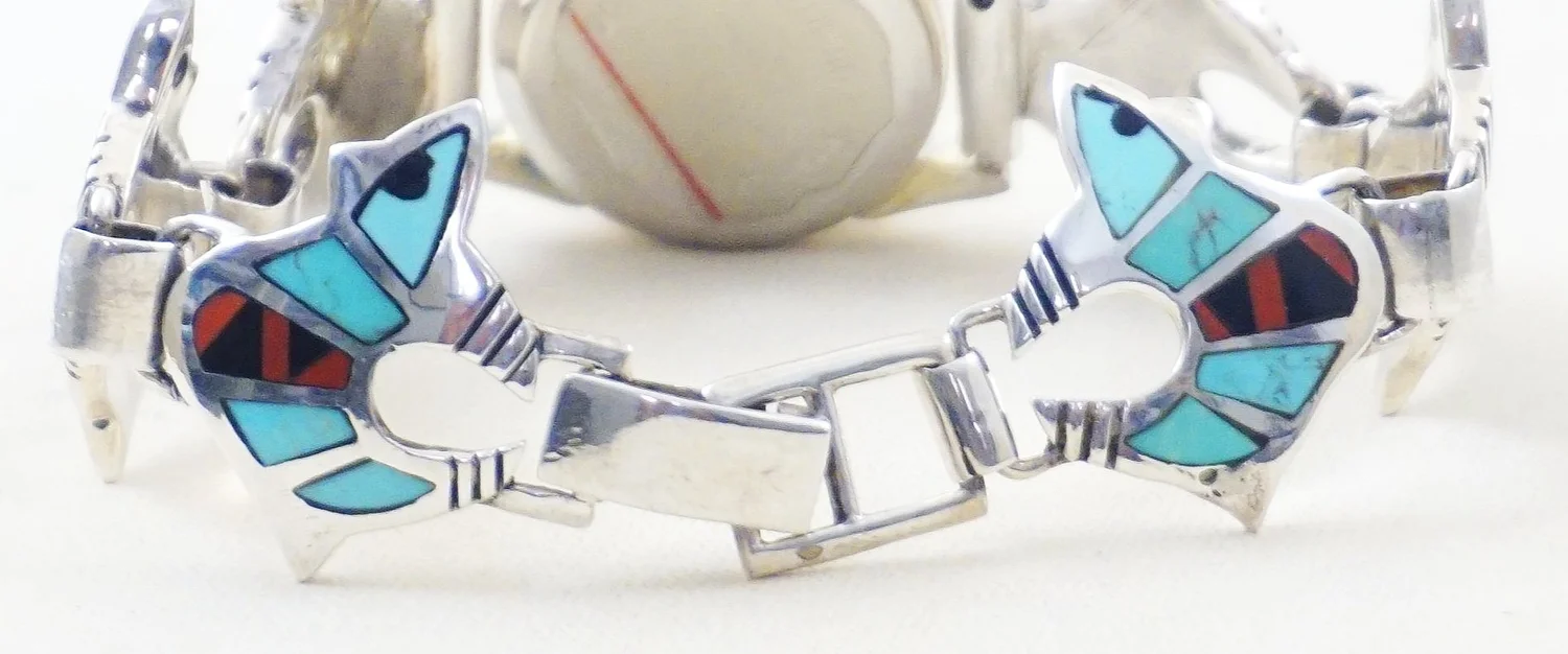 ? Vintage Zuni Inlay Butterfly Watch Tips / Bracelet Charms Zuni - Native American Jewelry, bolos, belt buckles, etc  main image 2