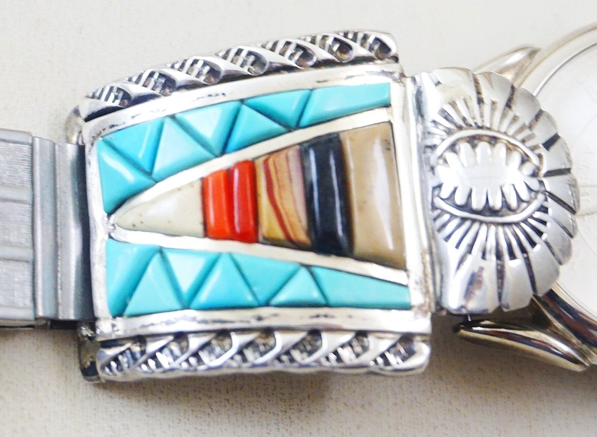 Details about   Zuni Sterling Silver Multi Colored Stone Band 