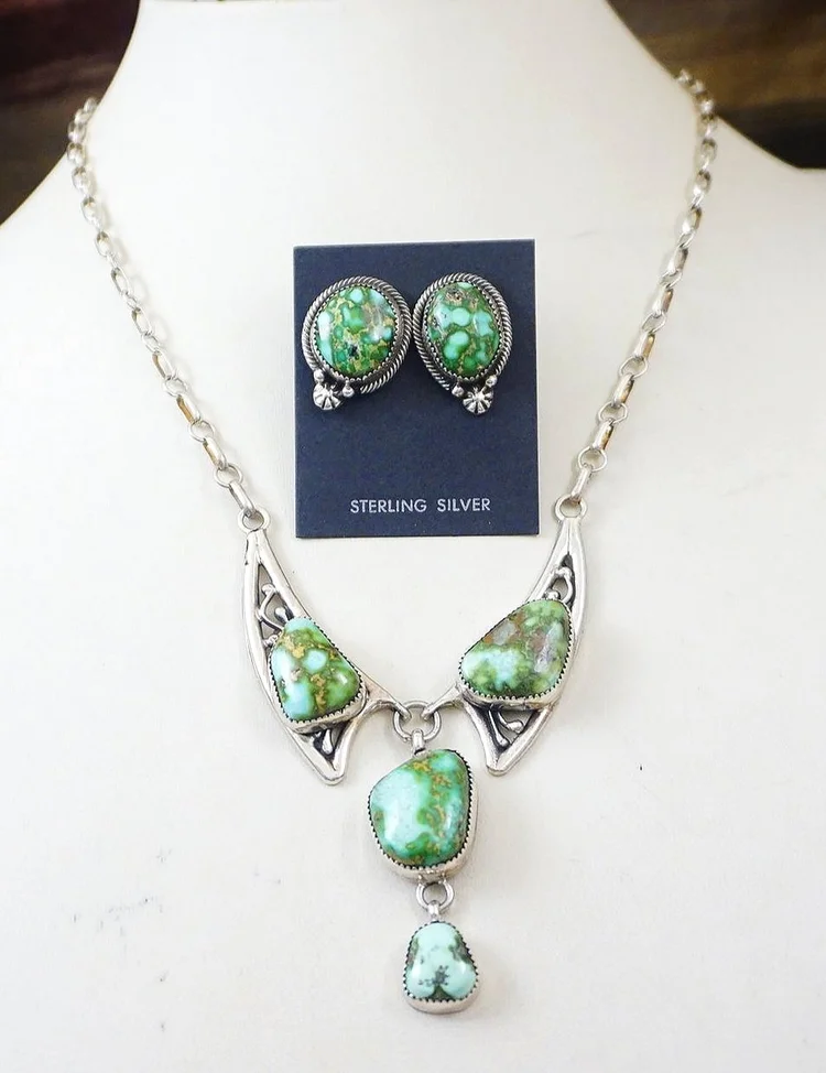 Item #999A- Navajo Sonoran Gold Turquoise Sterling Silver Necklace