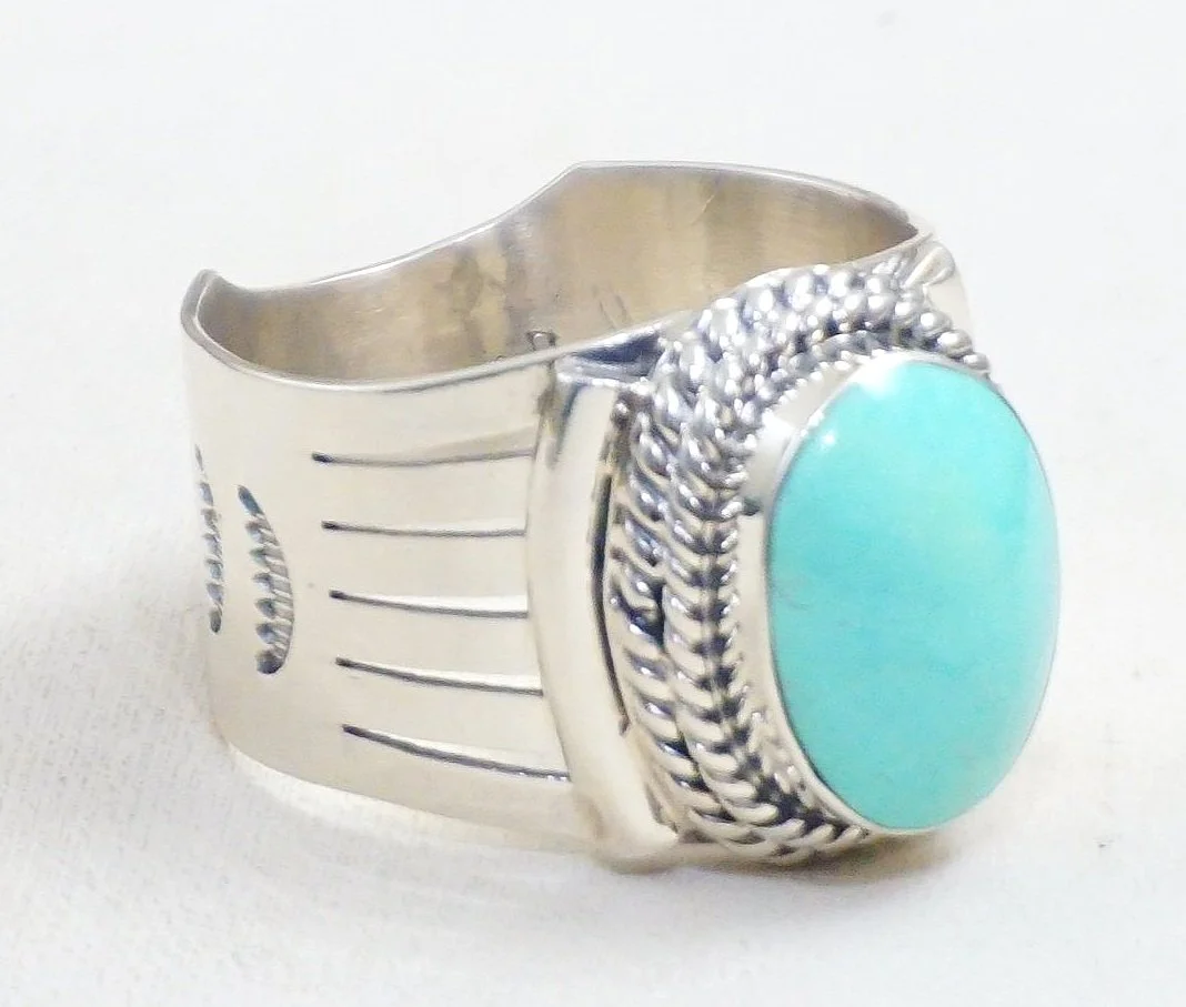 Item #972X- Men's Navajo Oval Kingman Turquoise Ribbed Sterling Silver ...