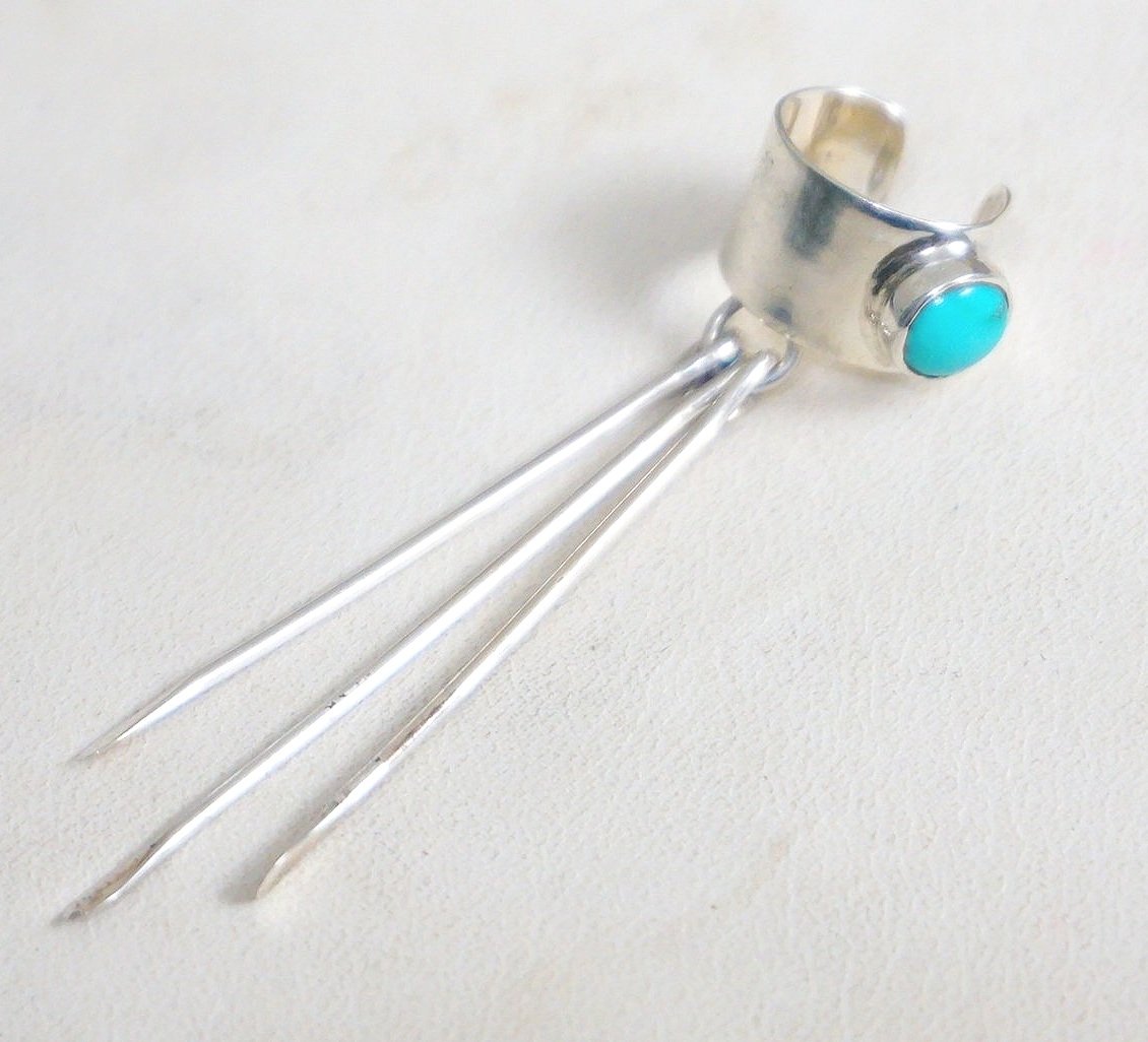 Navajo Turquoise & Sterling Silver Cuff Earring Right Side 