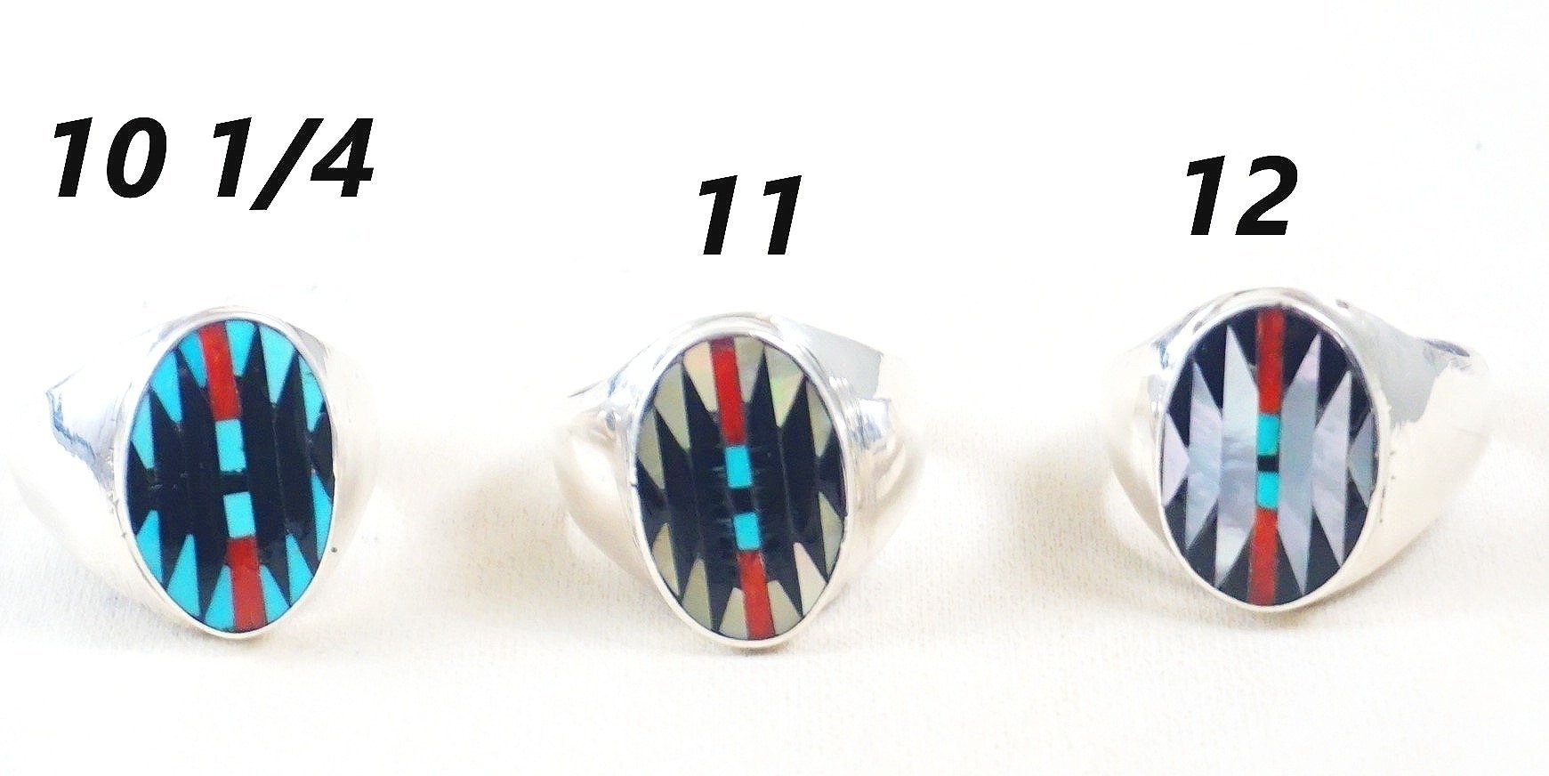 Item #1000T- Men's Zuni Oval Multi Stone Inlay Southwest Rug Design  Sterling Silver Cast Rings by C. Dishta ~ Various Sizes —Men's Multi Color  Stone