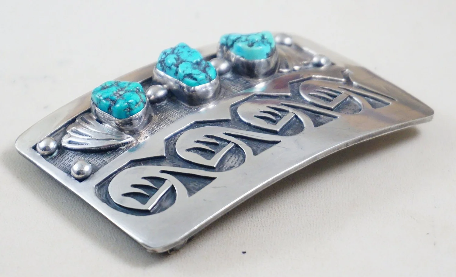 1990s SOUTHWEST STYLE Faux Antler & Block Turquoise Freeform Shape Belt Buckle Vintage Navajo Turquoise Overlay Silver Lg Statement Belt  main image 3