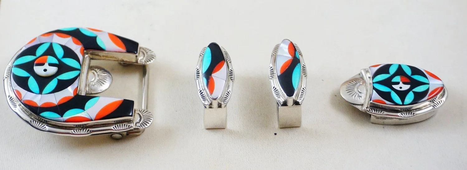 Zuni Sterling Silver Mosaic Inlay 4-Piece Ranger Belt Buckle Set Native Zuni Ranger Buckle - Etsy main image 4