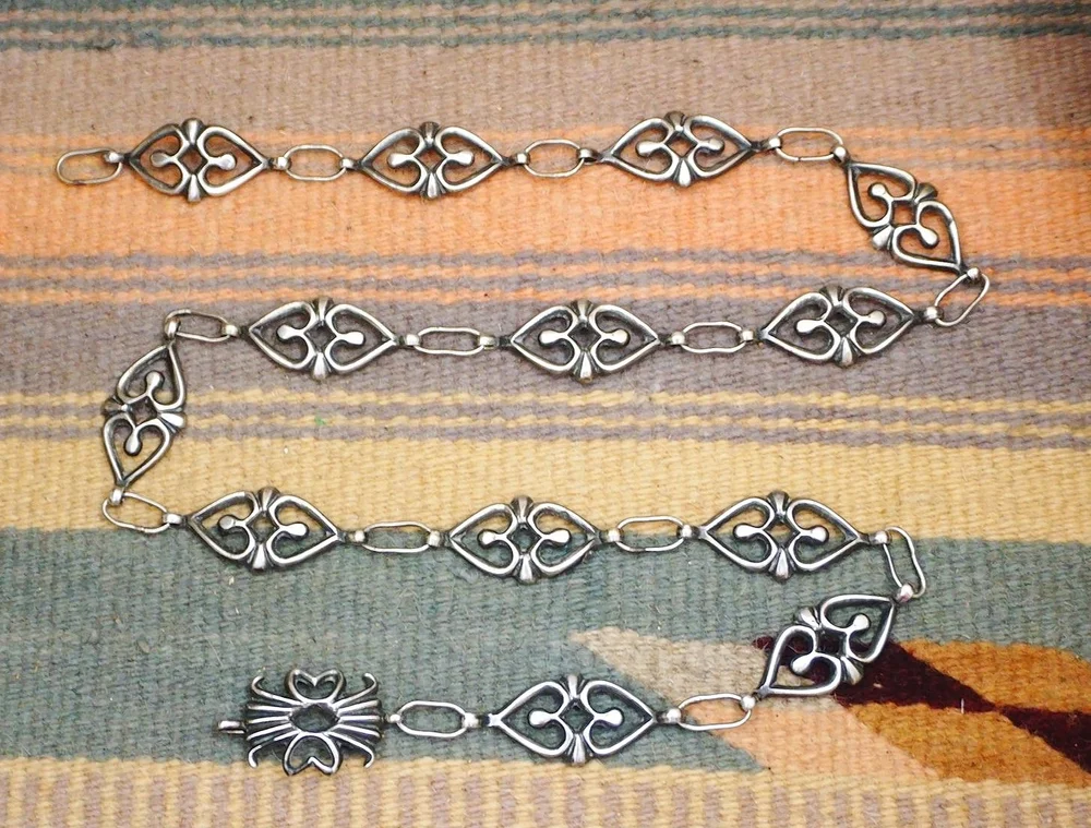 Silver hearts link belt Brighton Scroll Heart Herringbone Silver Chain-Link Belt | eBay main image 2