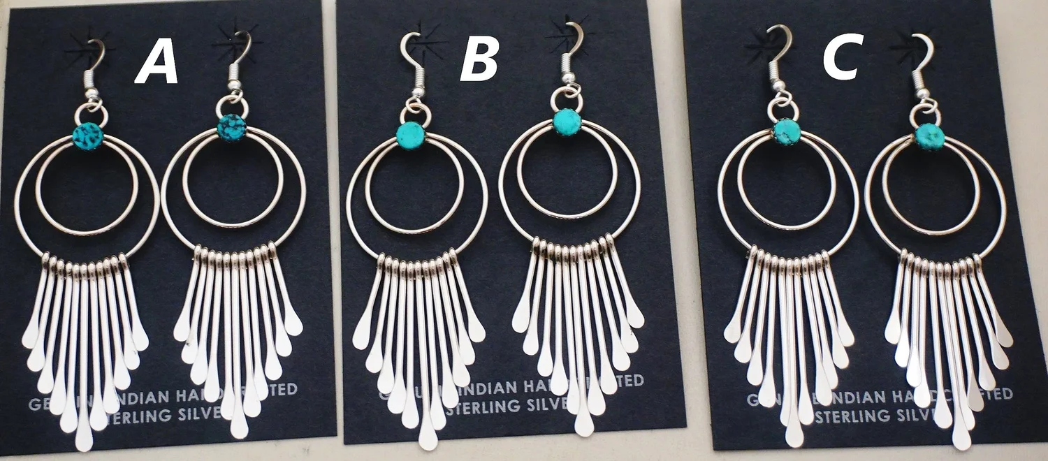 Authentic Navajo Sterling Silver Earrings With Natural Turquoise & Amethyst - Native American Jewelry