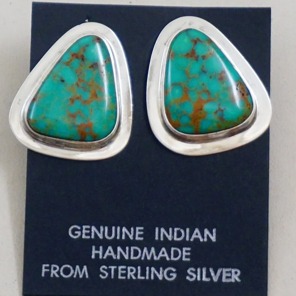 Item 766T Navajo Pilot Mountain Turquoise Silver Bead Stud or ClipOn