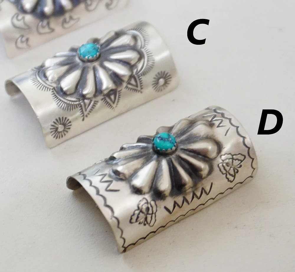 Item #987N- Large Navajo Turquoise Repousse Symbols Stamped  display picture 1