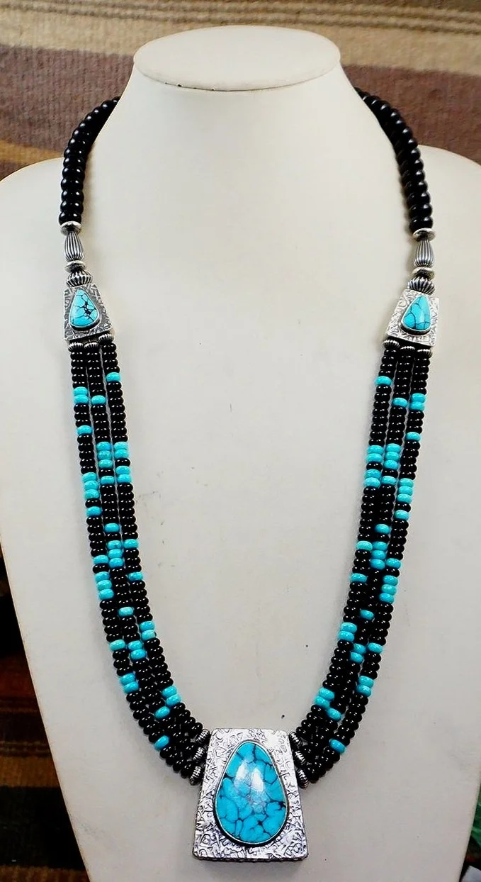 Item #1007K- Navajo Rare Black Web Turquoise and Black Jet Item #1007K- Navajo Rare Black Web Turquoise and Black Jet