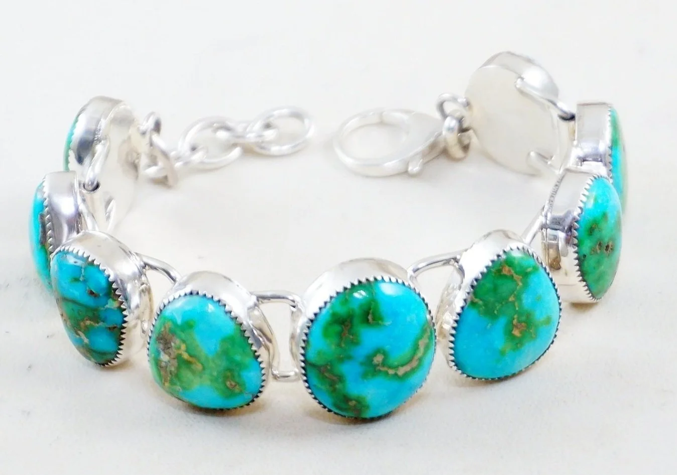 Item #1008E- Men's Large Navajo Stone Sonoran Gold Turquoise Nugget  Sterling Silver Link Bracelet by Roie Jaque —Men's and Women's Bracelets 