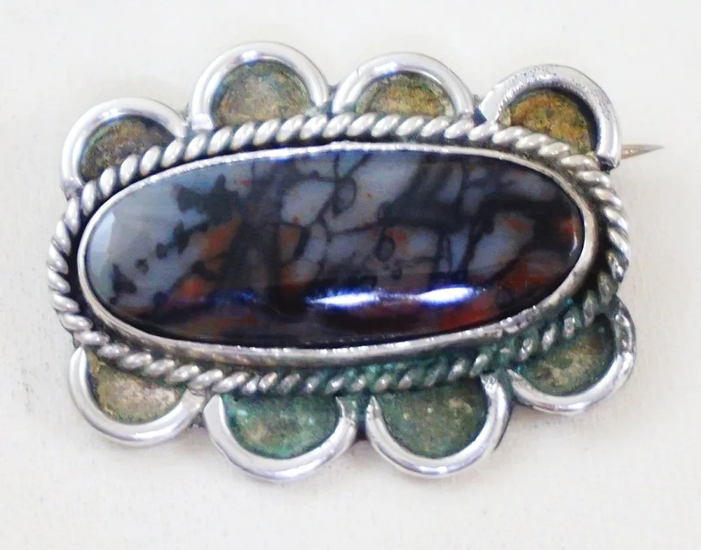 Item #1010W- Vintage Navajo Oblong Petrified Wood Sterling Silver
