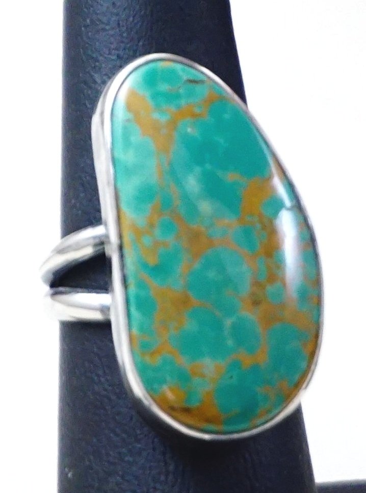 Item 1015B Women's Navajo Oblong Enchantment Turquoise Sterling Silver Ring by EM Teller sz 7
