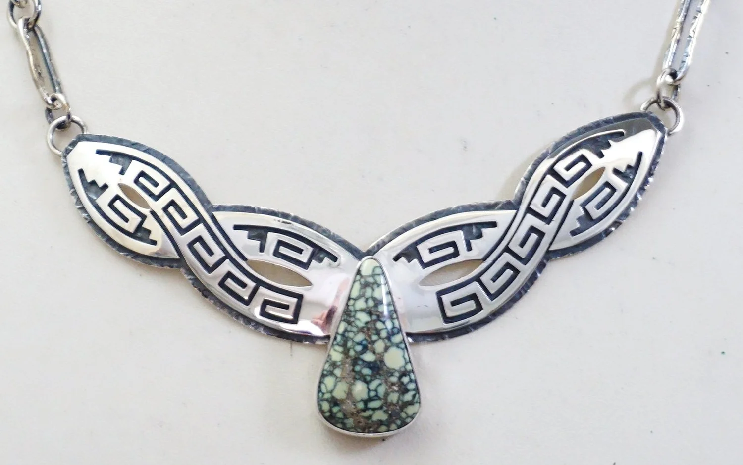 Item #1015H- Navajo New Lander Turquoise Sterling Silver Greek Key 