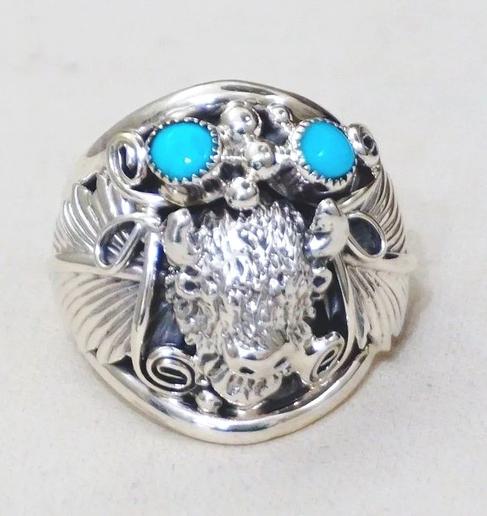 mens-navajo-turquoise-3-dimensional-sterling-silver-buffalo-leaves-ring-saunders-1015M.jpg