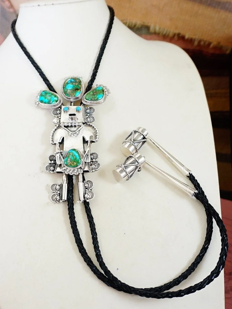 large-navajo-sonoran-gold-turquoise-decorative-stamped-sterling-silver-kachina-bolo-tie-drum-tips-1016B.jpg