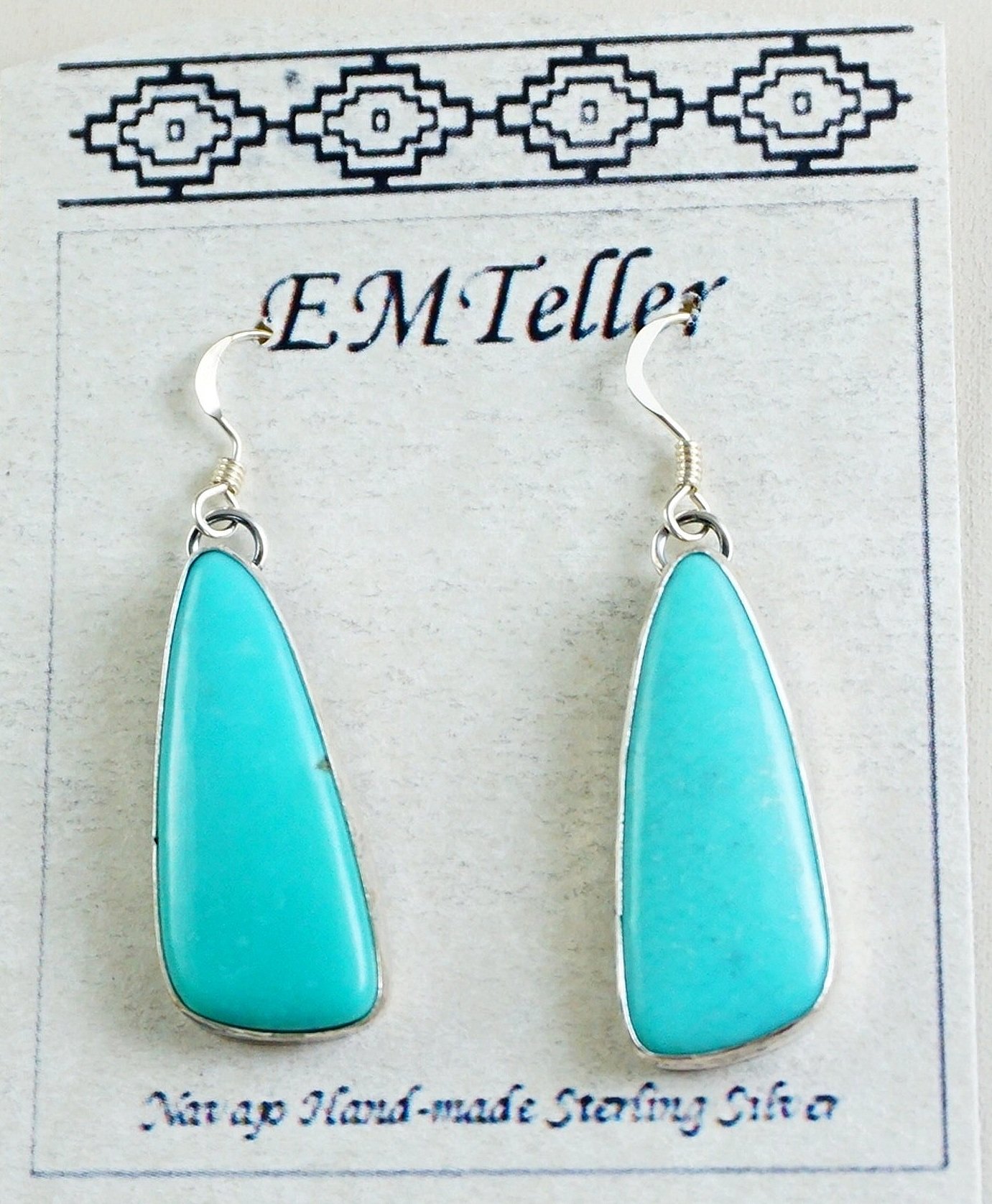 •CHINESE TURQUOISE TEARDROP• Navajo silver dangle earrings main image 0