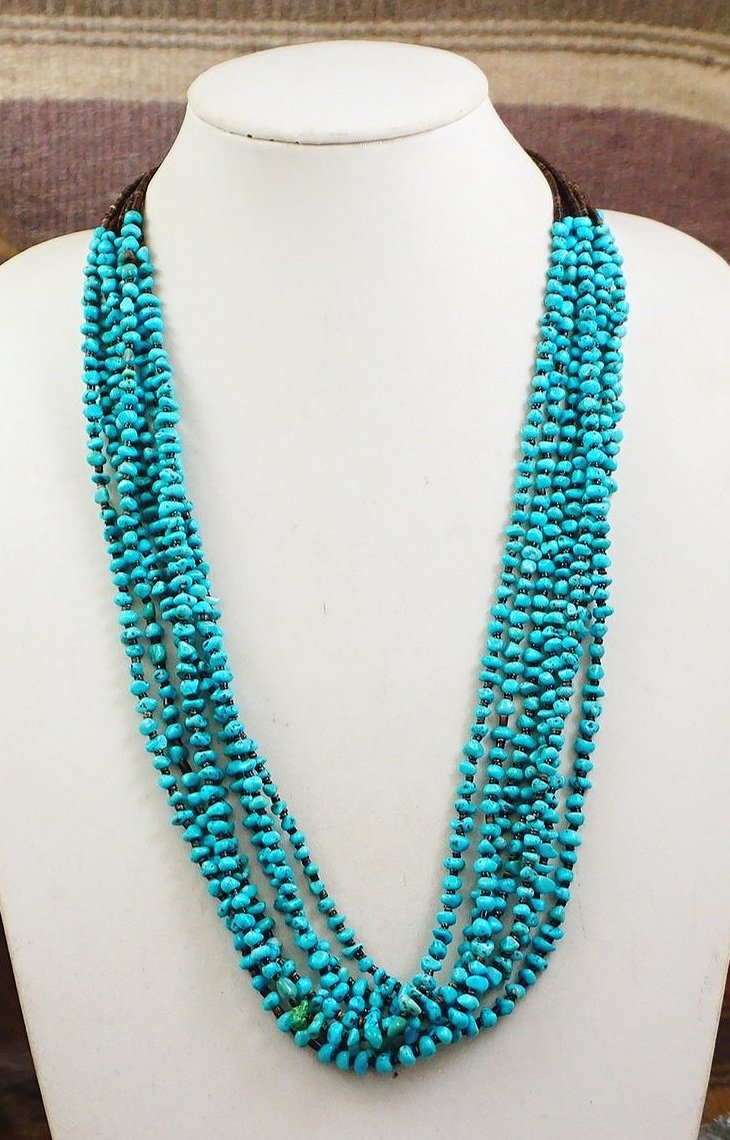 Statement blue turquoise tribal beaded necklace set at ₹5550 | Azilaa