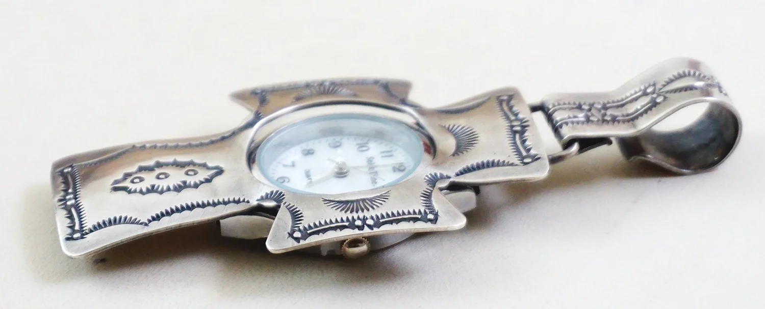 Item #1024H- Navajo Stamped Sterling Silver Cross Watch Pendant by