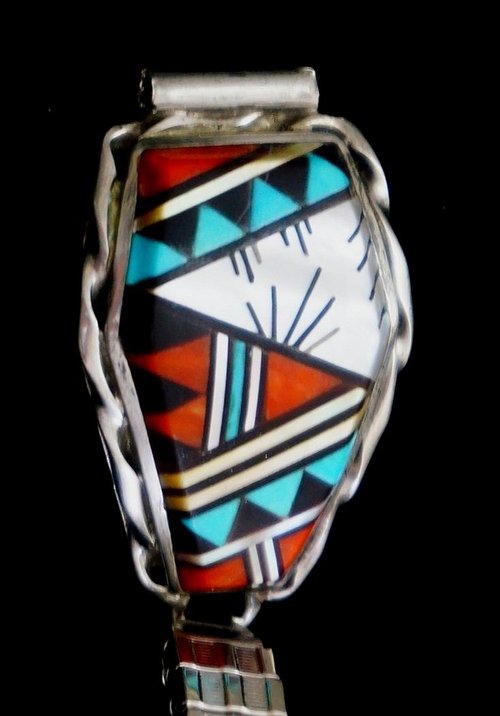 Item #1024R- Ladies Zuni Multi Stone Geometric Inlay  display picture 2