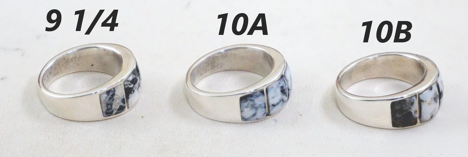 Item #1028B- Navajo White Buffalo Inlay Sterling Silver Ring Bands 