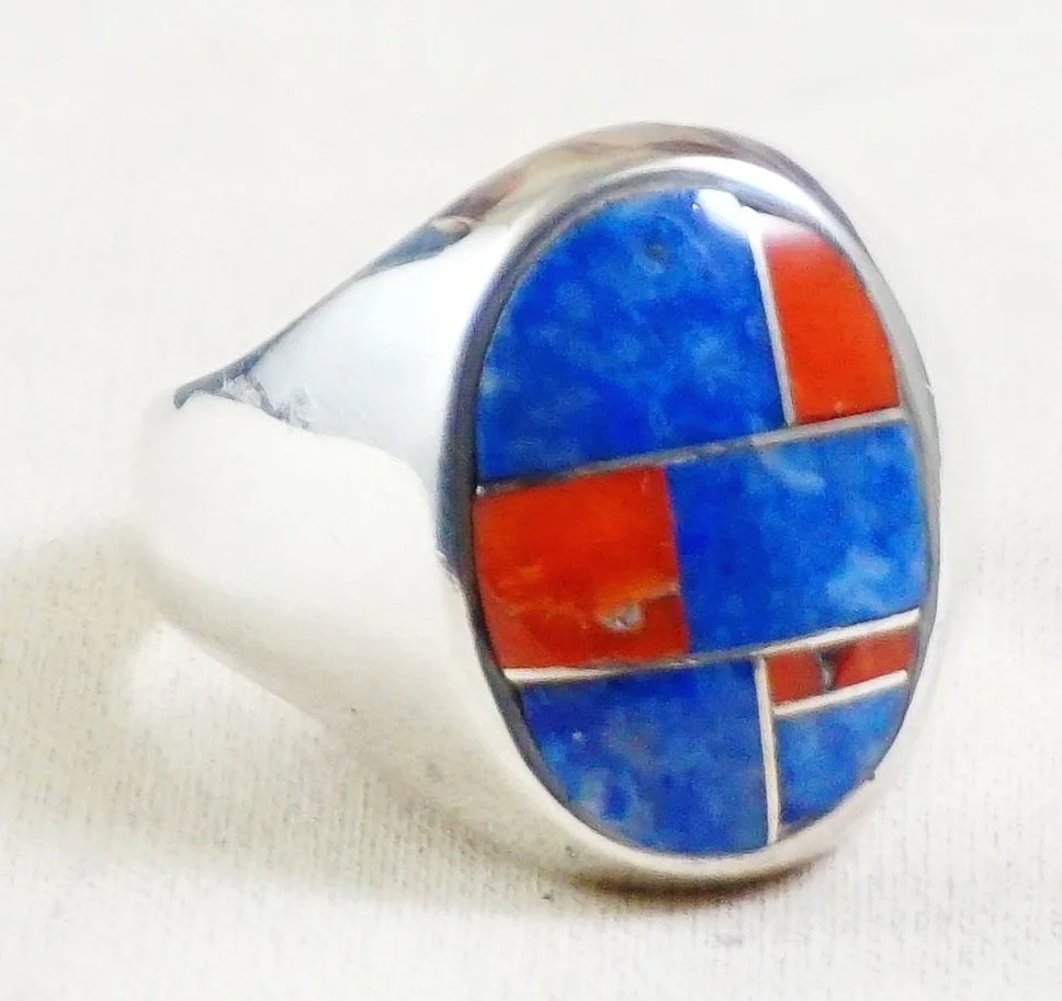mens-navajo-oval-coral-lapis-channel-inlay-sterling-silver-ring-sz-12.75-1030F.JPG