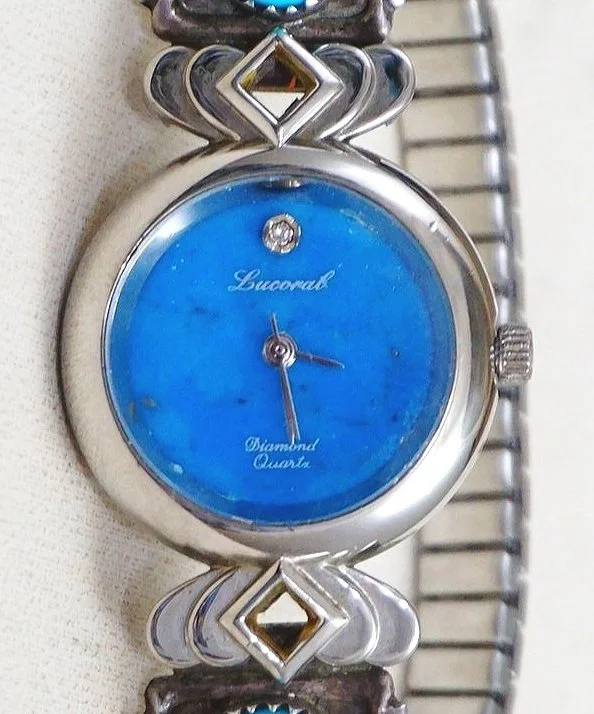 Sterling Silver Turquoise and Coral Watch Band with Boccia Face Item #1031H- Women main image 4