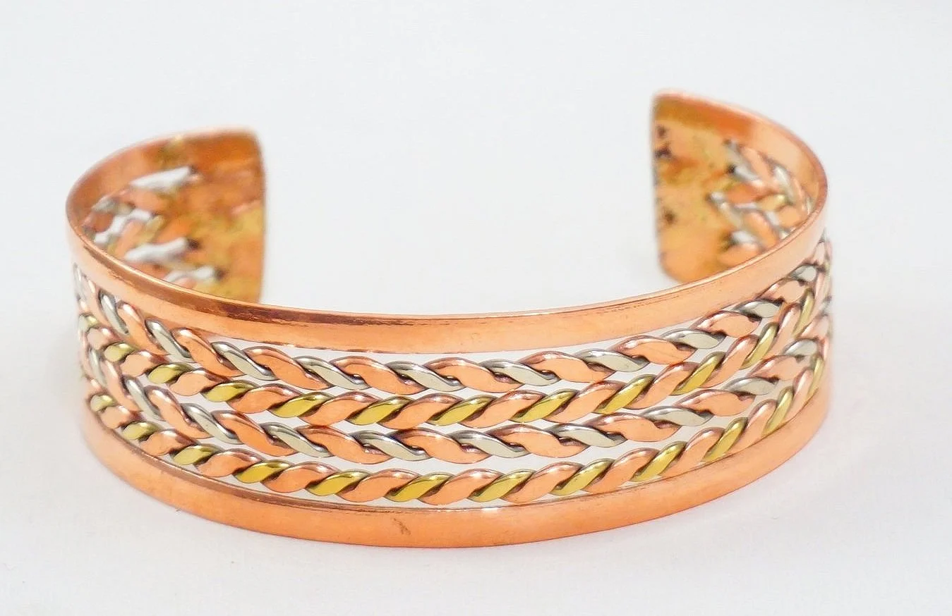 Item #955T- Wide Navajo 6pc Copper, Brass and Silver Twist Cuff