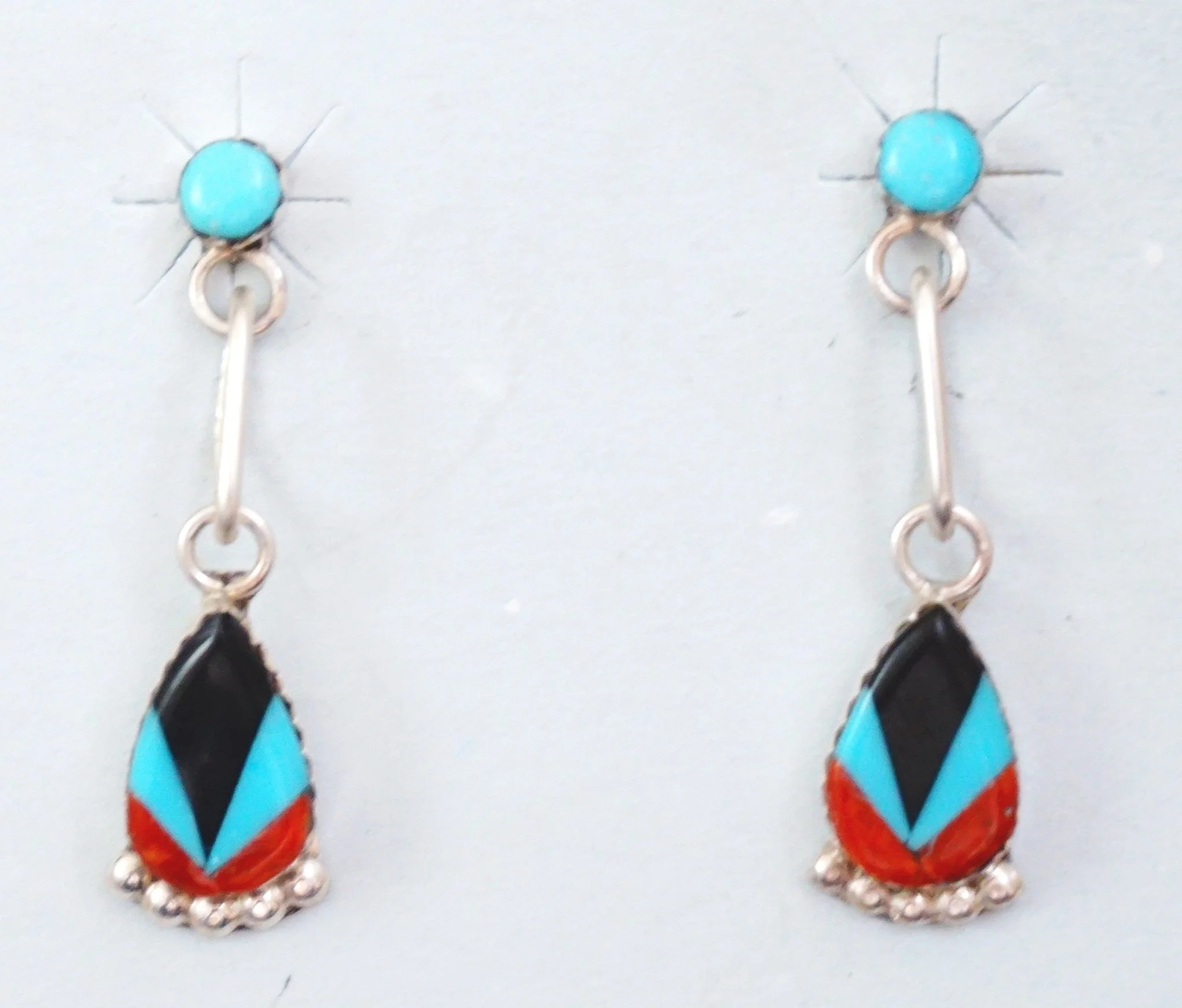 Zuni Multi Stone Dangle Earrings —Multi Color Stone Earrings