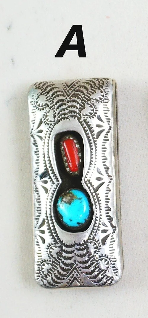 Navajo Sterling Silver W/ Inlay Crushed Turquoise & Coral Rectangular Hair Clip Vintage Native American Sterling Silver Turquoise & Coral  main image 3