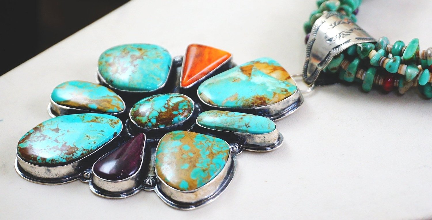 Navajo Multi Stone Beaded Pendant Necklace —Men