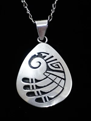 Hopi Sterling Silver Overlay Pendant w/Chain —Native American 