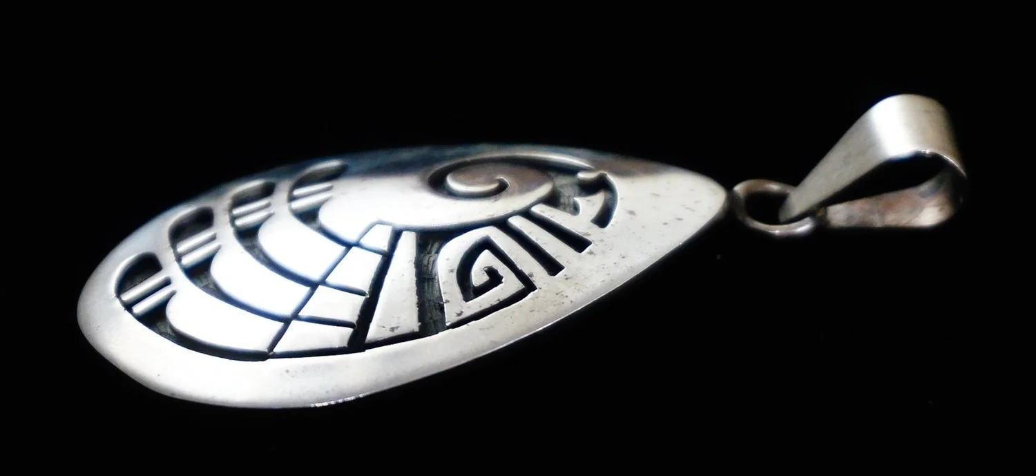 Hopi Sterling Silver Overlay Pendant w/Chain —Native American 