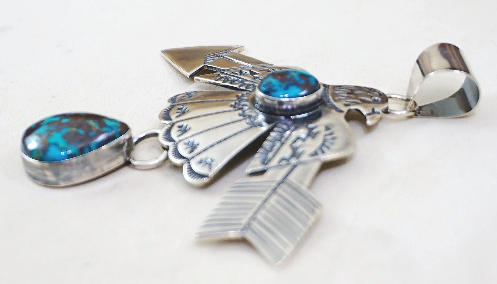 Navajo Candelaria Turquoise Eagle Arrow Pendant —Turquoise Navajo Candelaria Turquoise Eagle Arrow Pendant —Turquoise