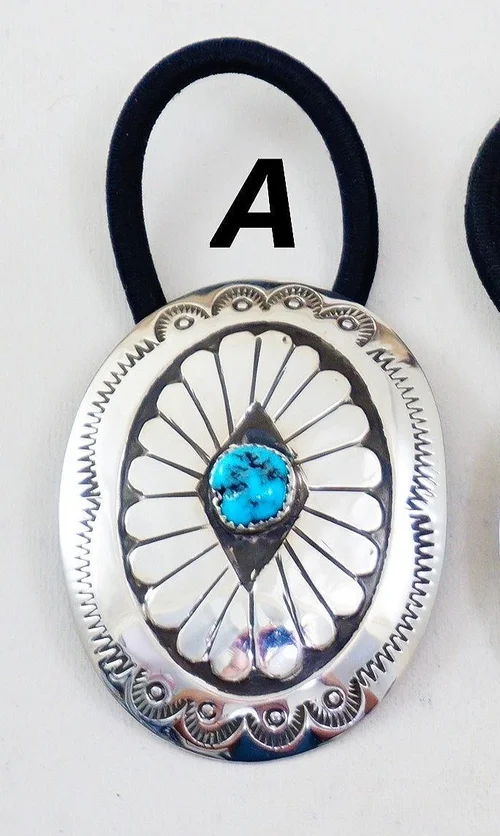 Navajo Turquoise Sterling Silver Ponytail Holders —Hair  display picture 1