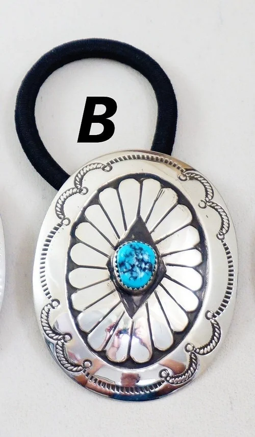 Navajo Turquoise Sterling Silver Ponytail Holders —Hair  display picture 2