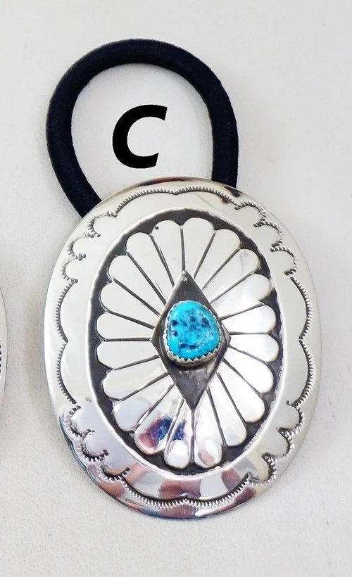 Navajo Turquoise Sterling Silver Ponytail Holders —Hair  display picture 3