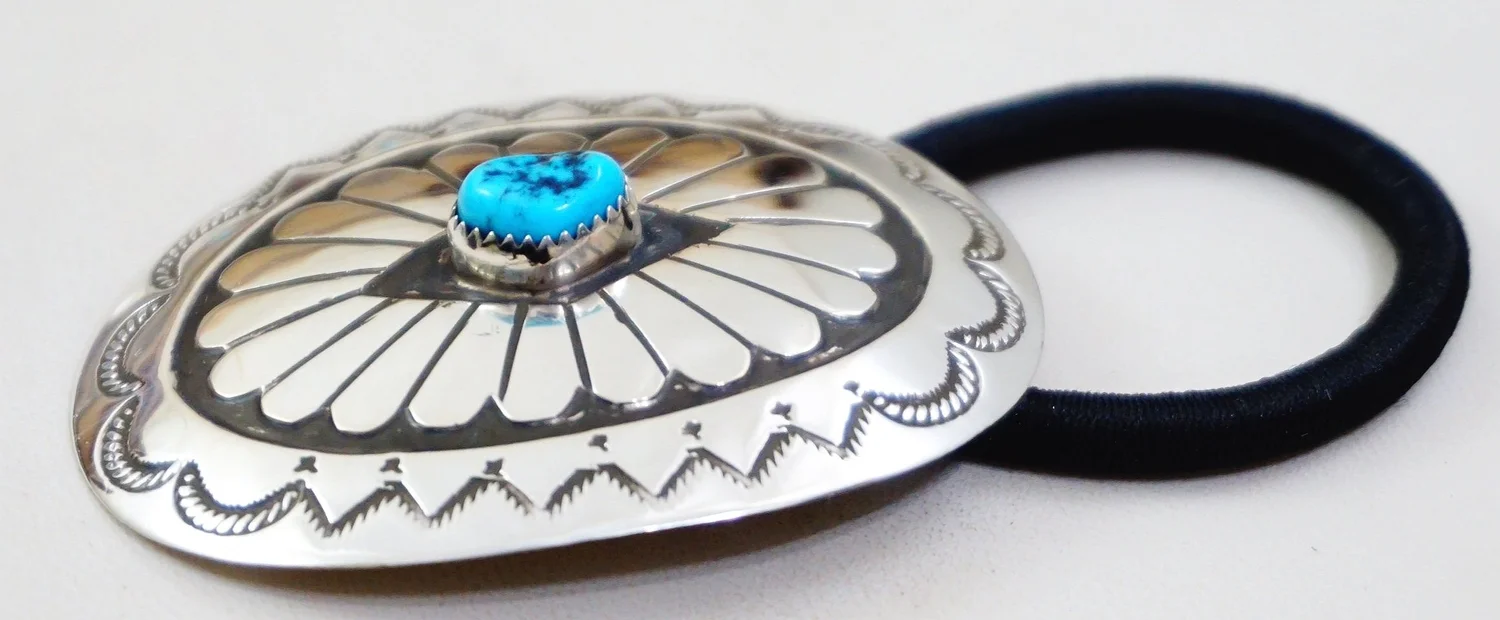 Navajo Turquoise Sterling Silver Ponytail Holders —Hair  display picture 3