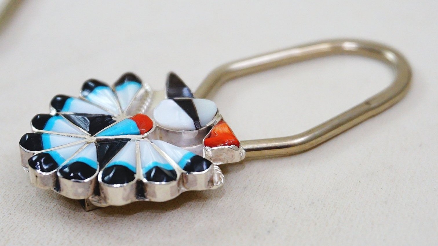 Zuni Multi Stone Inlay Thunderbird Key Ring —Key Chains Zuni Multi Stone Inlay Thunderbird Key Ring —Key Chains
