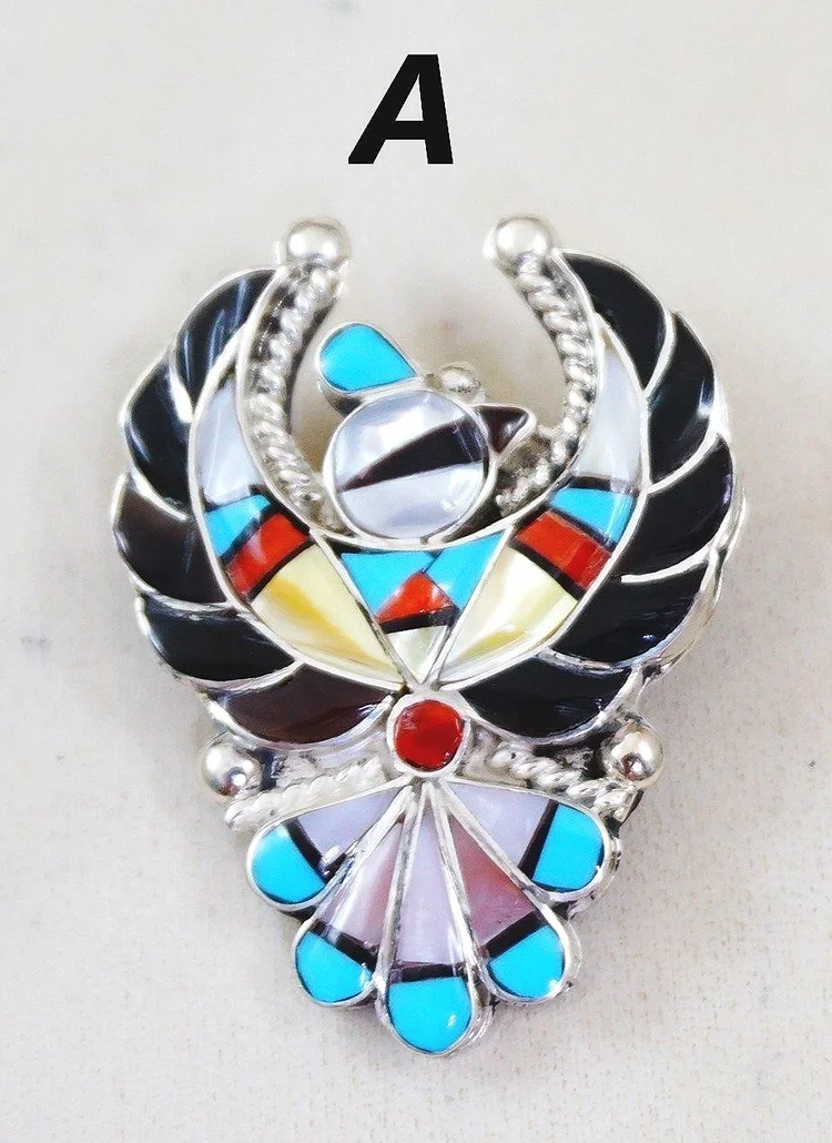 Zuni Multi Stone Inlay Thunderbird Pin Pendants —Native American 