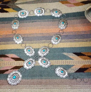 1990s Native American NAVAJO Contemporary Sterling & Turquoise Concho Belt Set 4872342906.png main image 3