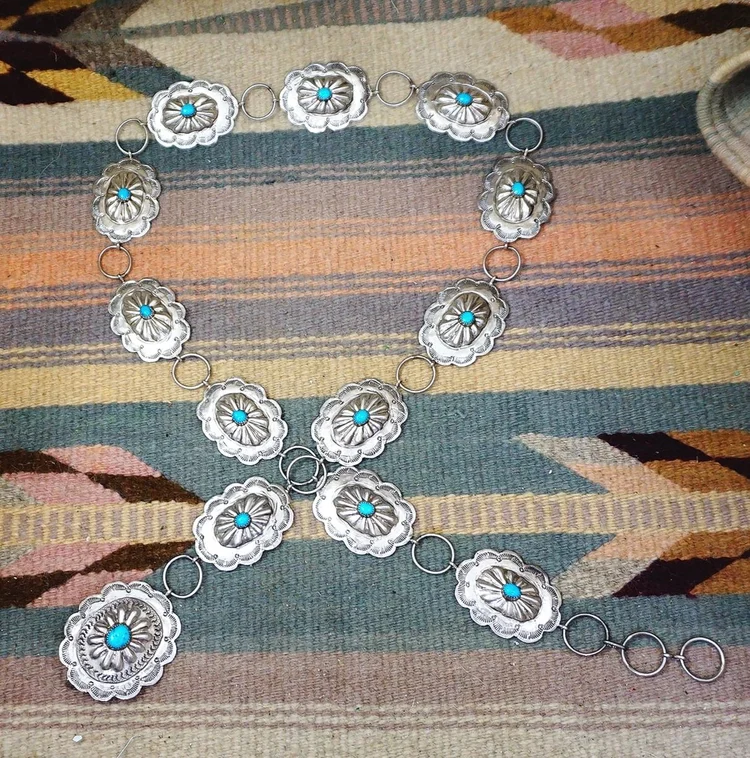 Native American sterling silver turquoise belt. Authentic Native American Stamped Sterling Silver Buckle  main image 3