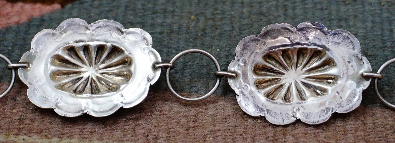 Estate Mexico Sterling Silver Concho Link Belt 29\