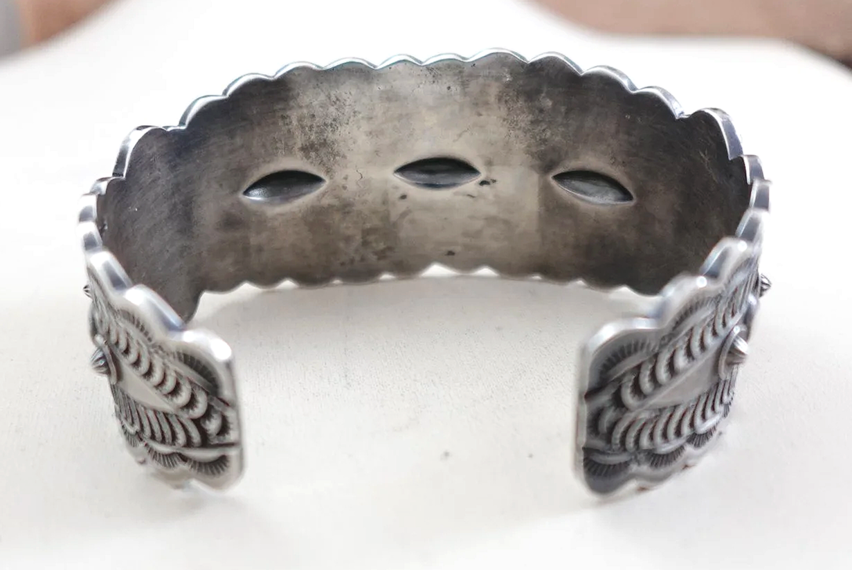 Navajo Stamped Repousse Sterling Silver Cuff Bracelet FRITZ CASUSE