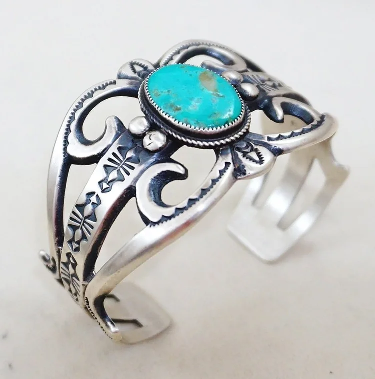 Women's Navajo Turquoise Sandcast Bracelet —Women's and - Main Image