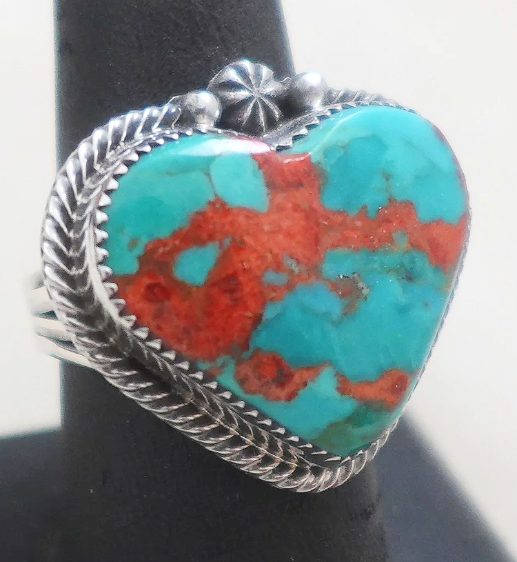 Women's Navajo Mohave Turquoise Heart Ring —Women's Turquoise